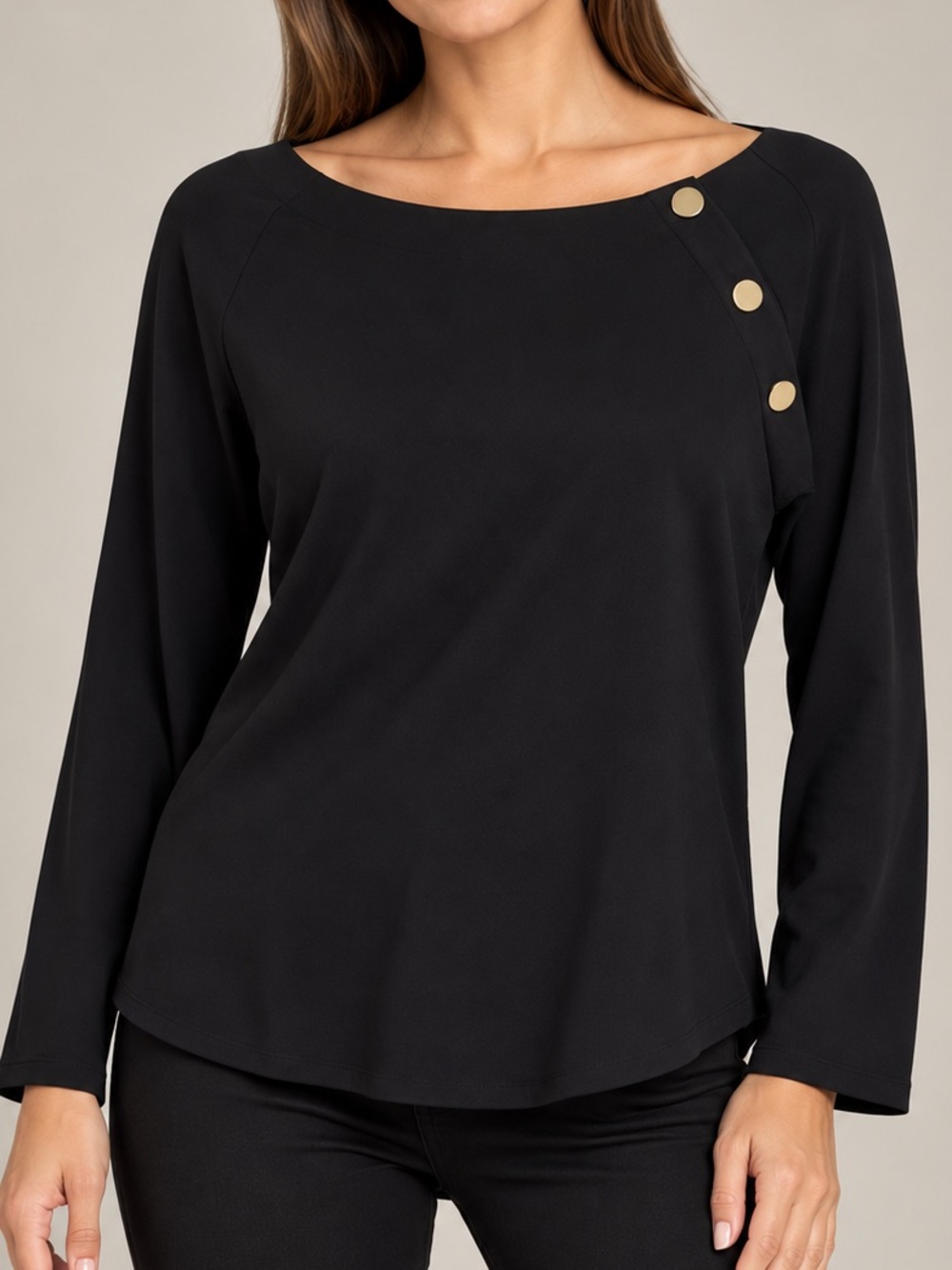 Loft Button Trim Long Sleeve Tee Black M